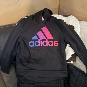 adidas Kids Black Hoodie with Pink and Purple Gradient Logo